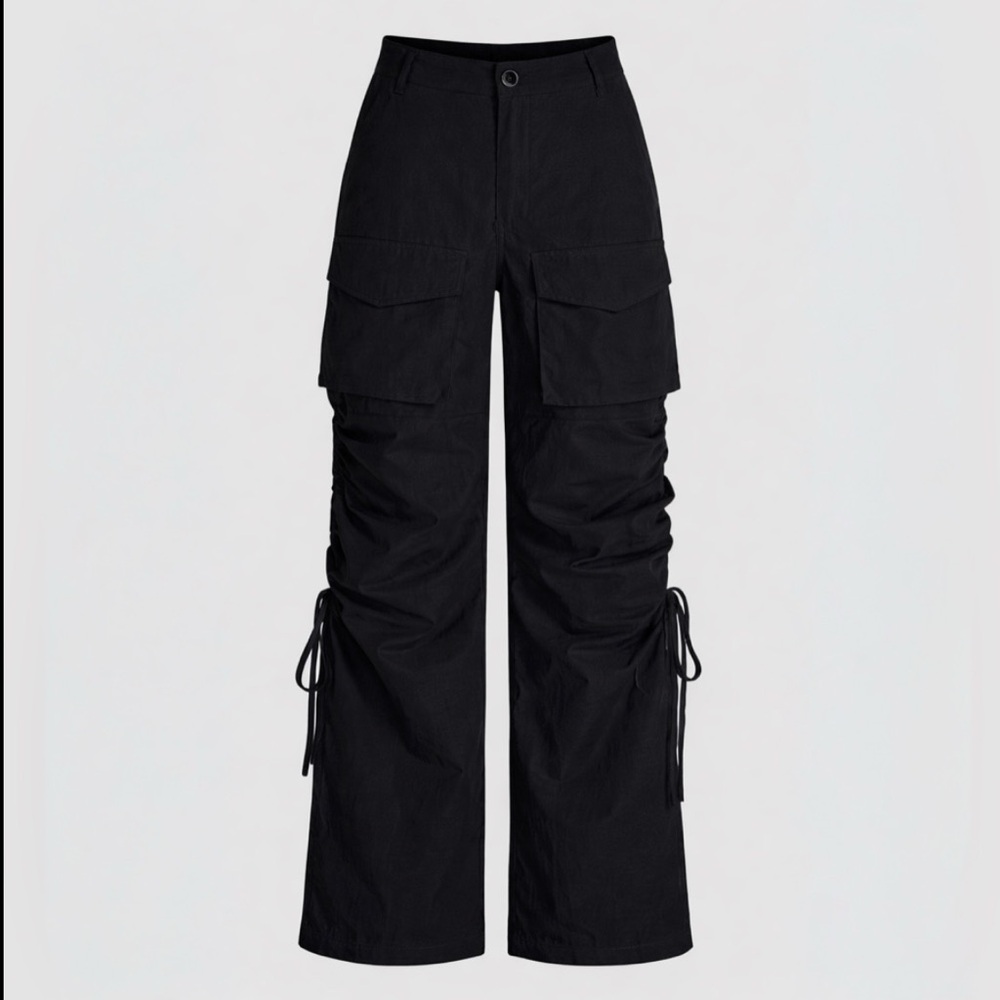 Cider Black Wide-Leg Cargo Jumpsuit Pants